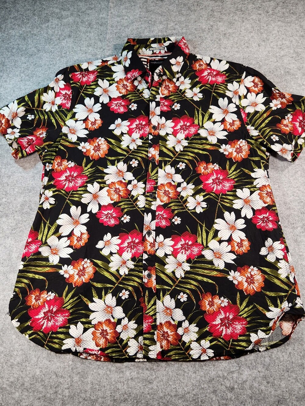 Denim & Flower Black Floral Short-Sleeve Button-Down Shirt Size Large